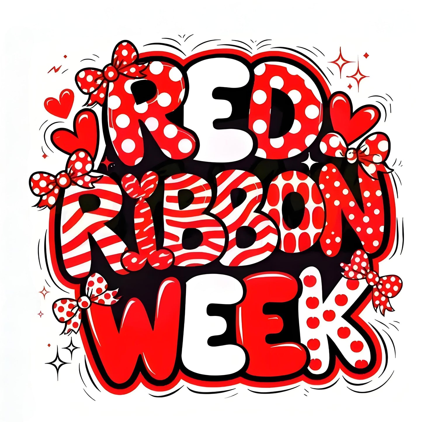 Red Ribbon Week and festive cute bow heat transfer stickers