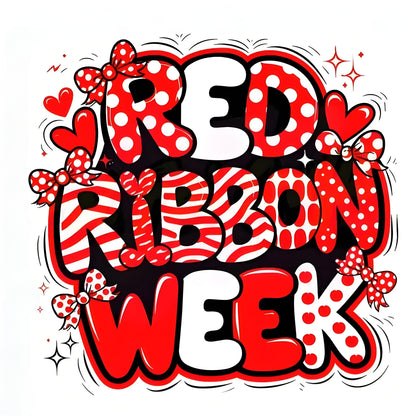 Red Ribbon Week and festive cute bow heat transfer stickers
