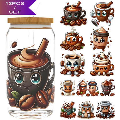 Cute Coffee Character Style 16oz UV DTF Cup Sticker