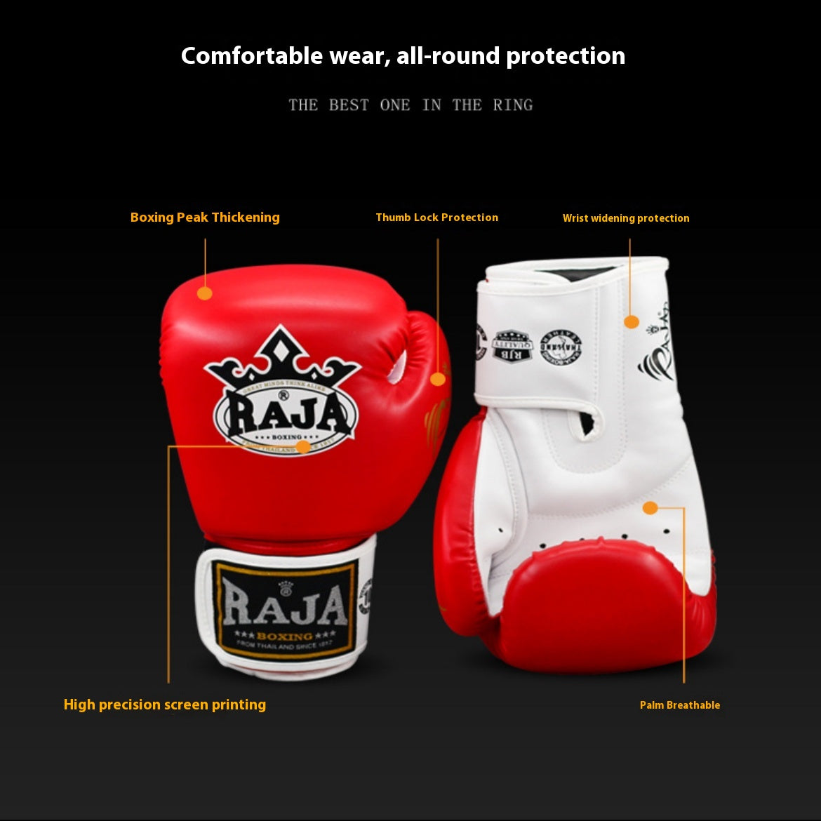 RAJA Boxing Gloves, Pro Training Sparring, Maya Hide Leather, Muay Thai MMA Kickboxing, Men Women Adult, Heavy Punching Bag Focus Mitts Pads Workout, Ventilated Palm, Multi Layered, 8 10 12 14 16 18 Oz
