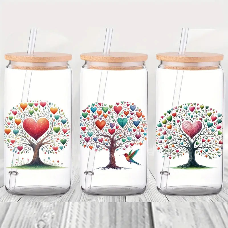 Giving Tree 16oz Glass Jar Sticker UV DTF