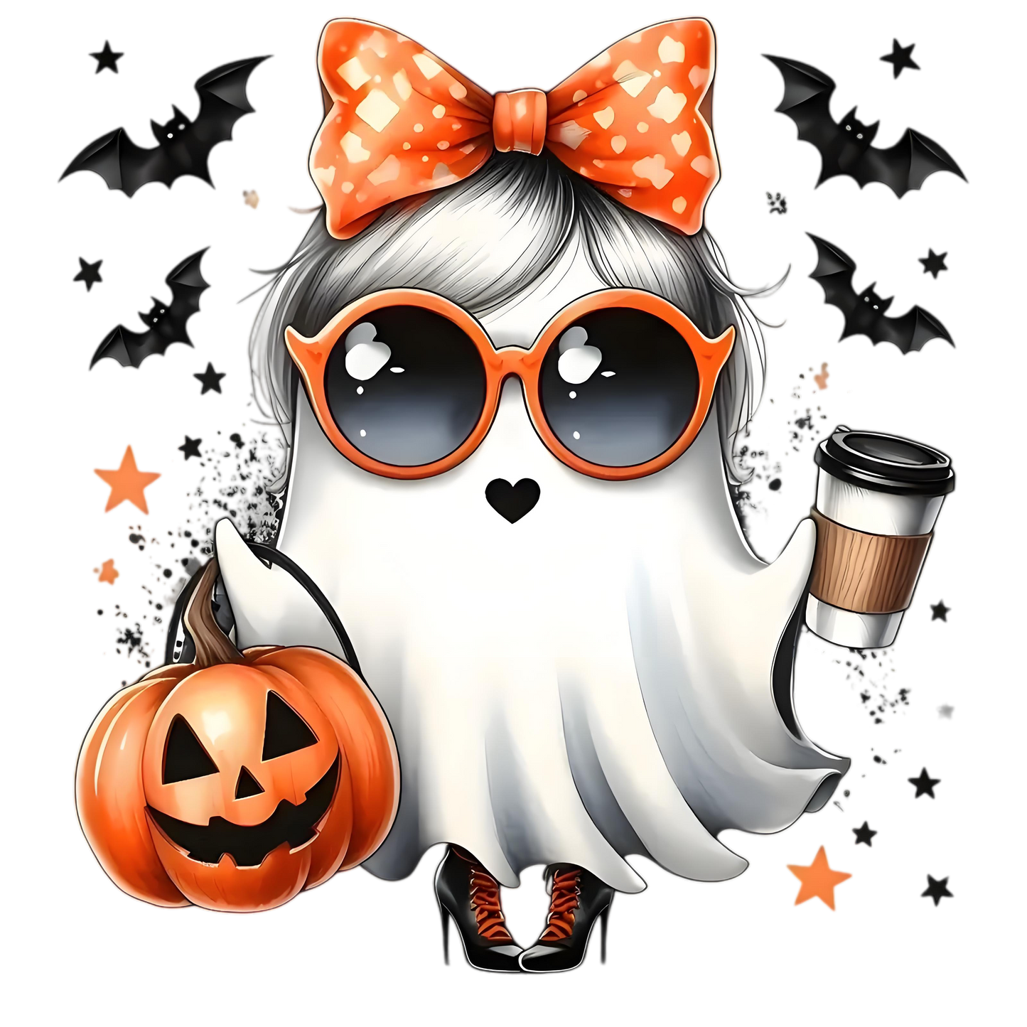 Halloween ghost with bow heat transfer stickers