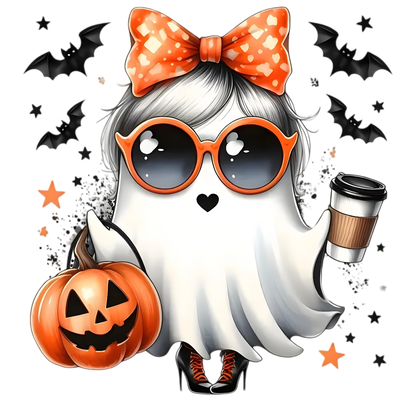 Halloween ghost with bow heat transfer stickers