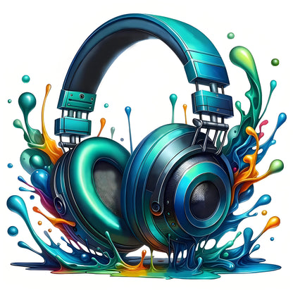 Splatter abstract 3D headphone pattern iron-on transfer sticker