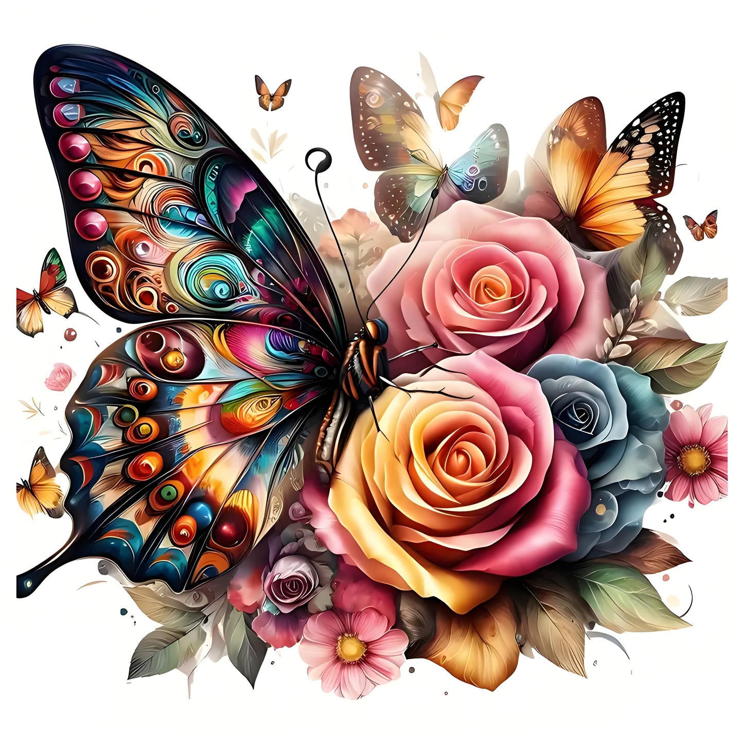 Colorful butterfly and flower pattern iron-on transfer