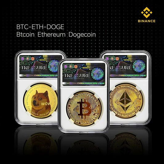 Bitcoin Coin Souvenir with Coin Case, Physical Bitcoin Collection, Gold Plated Bitcoin for Commemoration, Crypto Currency Coin BTC for Gift, Gold Bitcoin Tokens