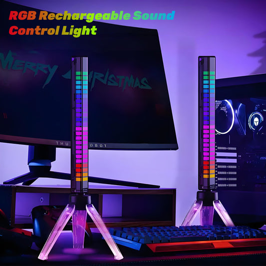 RGB Rechargeable Sound Control Light, Voice-Activated Pickup Music Rhythm Lights, Ambient Light, for Car, Gaming Room Decorations（4Pack）